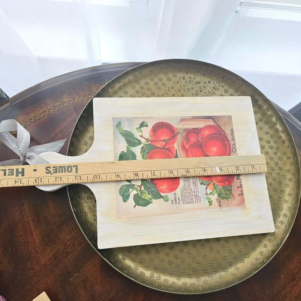 Upcycled Reversible Wood Cutting Board Sign – Vintage Plum & Winter Snowman